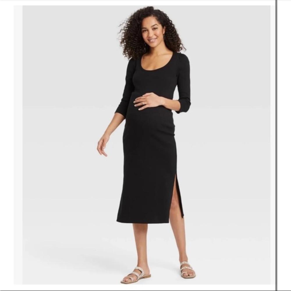 The Nines by HATCH Black Midi Maternity Dress